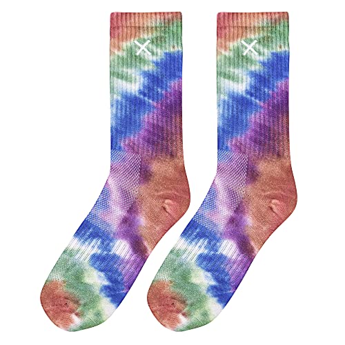Image of Odd Sox - Basix Unisex Tie Dye Collection Crew Socks - Soft Cotton Blend, Breathable Cushioned Fit, Medium & Large Sizes