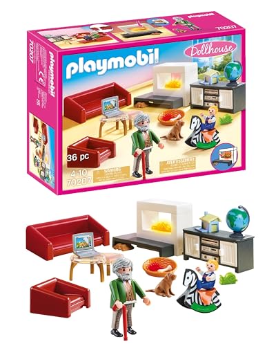PLAYMOBIL Dollhouse 70207, Soggiorno con camino, Con effetti luminosi, Dai 4 anni
