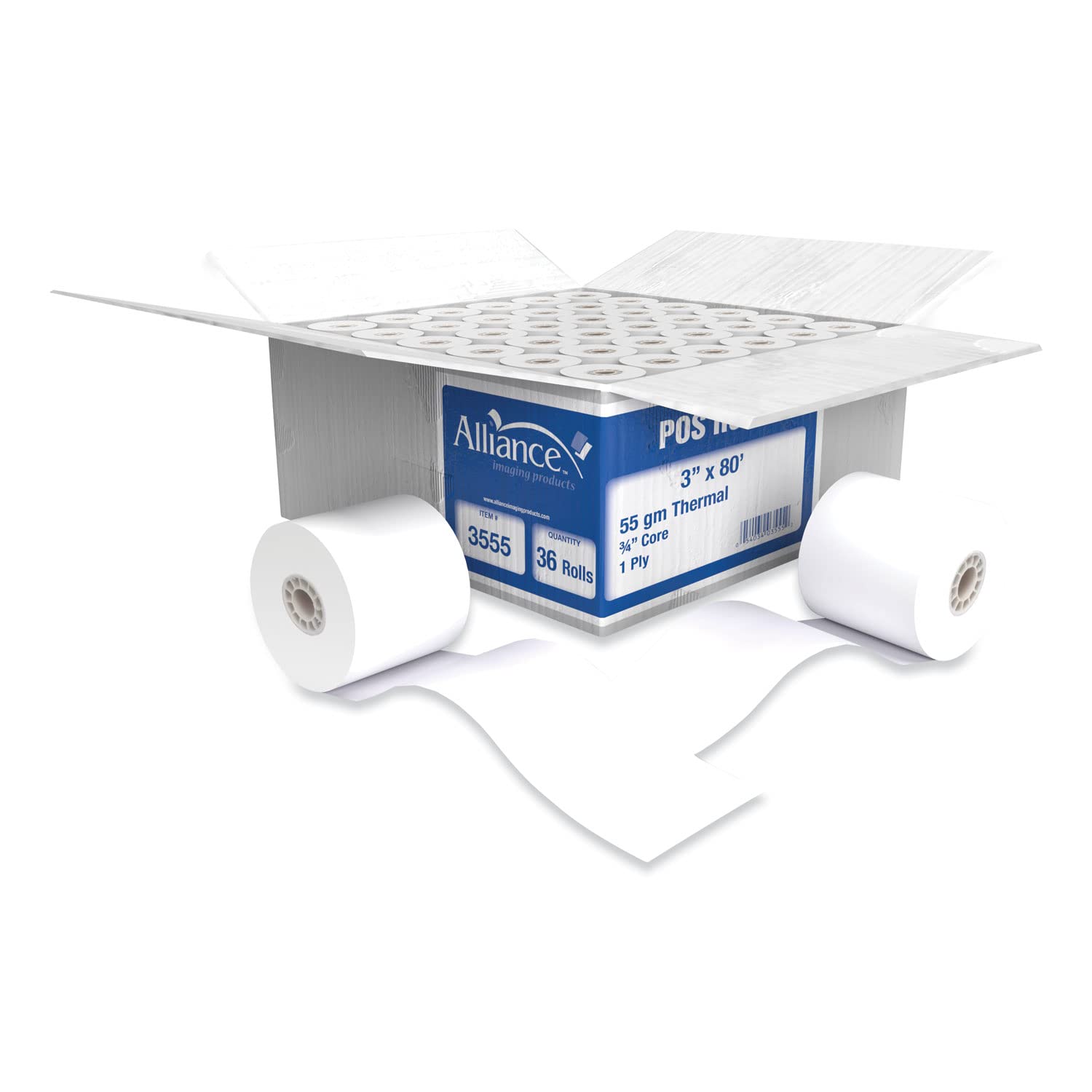 Alliance Thermal Paper Receipt Rolls BPA Free Grade A Pure 85 White Paper Unique Thermal Coating 3 Inch x 80 Feet 36 Rolls