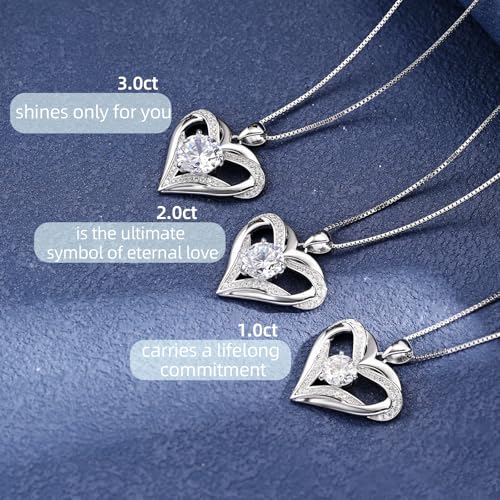 Moissanite Heart Pendant Necklaces for Women, 1-3 Carat Moissanite 925 Sterling Silver Necklace,Engraved 'I LOVE YOU' Gift for Wife Mom ,Ideal Anniversary Birthday Christmas Valentine Engagements Mothers Day Jewelry Gifts for Mom Wife Girlfriend Daughter Her3