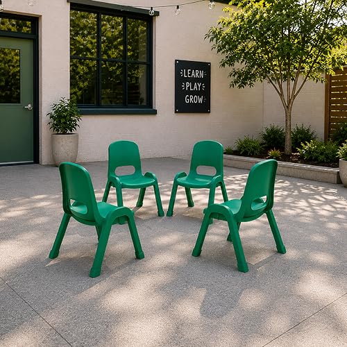 Image of ECR4Kids Plastic Stackable SitRight Chair, 11in, Classroom Furniture, Green, 4-Pack