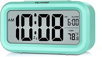Peakeep Night Light Digital Alarm Clock Battery Operated with Indoor Temperature, Desk Small Clock (Mint)