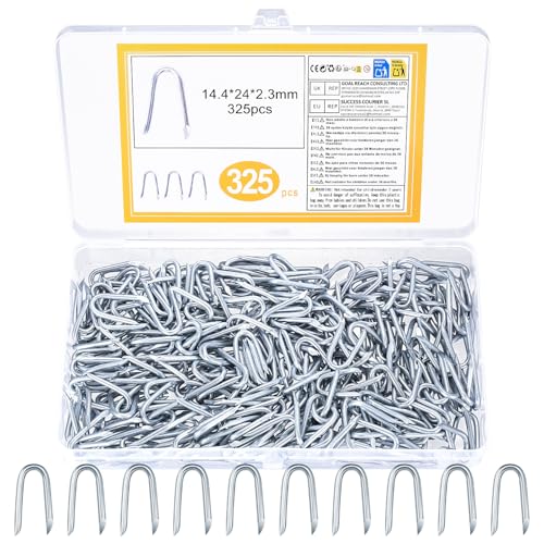 325 Pcs U Nails for Fencing Staples, U Shaped Nails for Fencing Pins, Galvanised Netting Garden Fence Staples for Wood Garden Mesh Woven Chicken Wire Fence Clips Staple(14.4 x 24 mm)