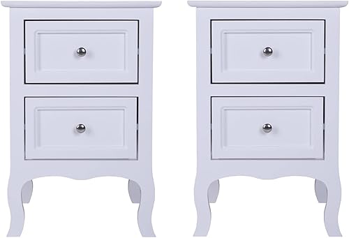 Miniatura 4 de Henf Juego de 2 mesitas de noche con cajones, mesita de noche de madera, estructura sólida y marco estable, mesa auxiliar adecuada para dormitorio y