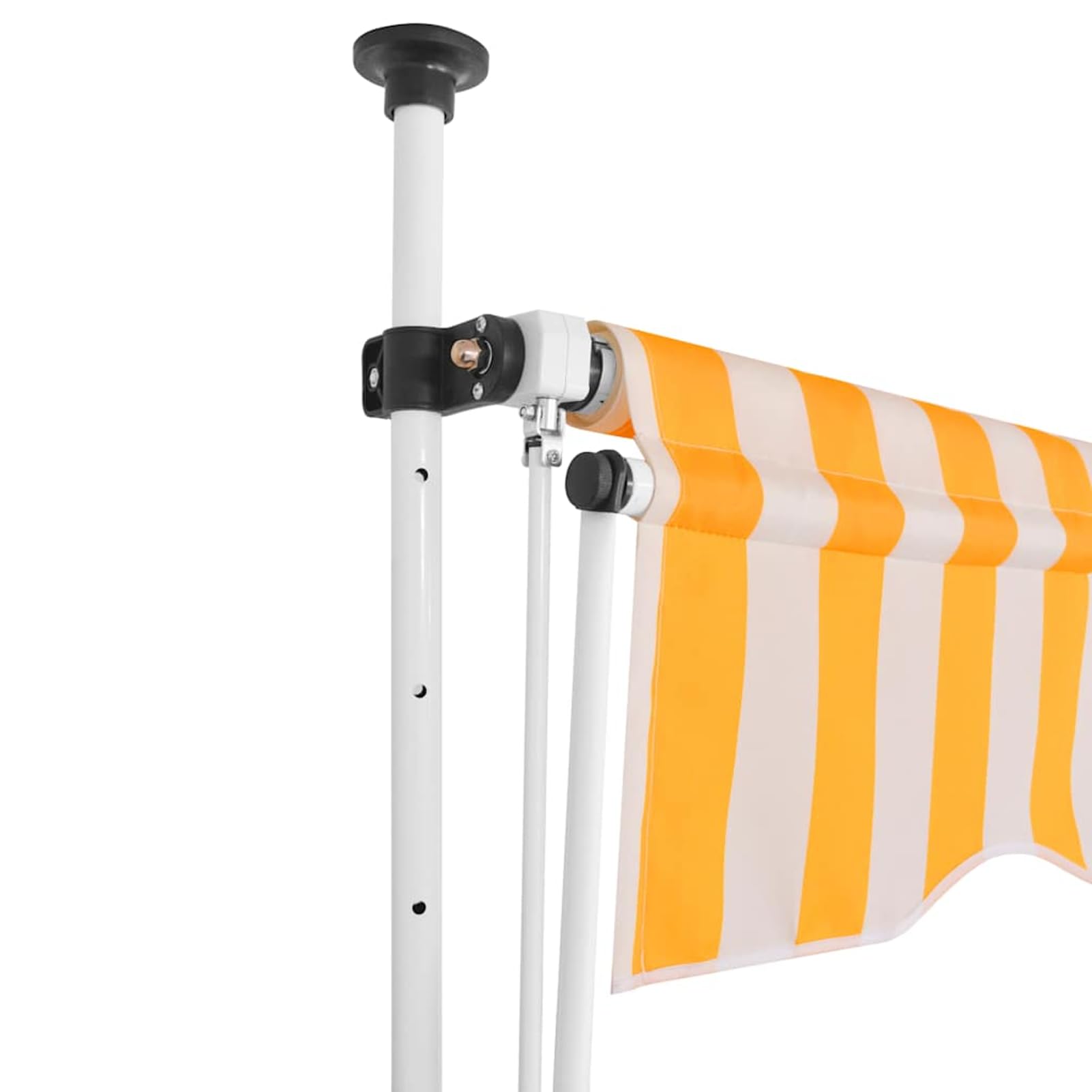 Wysuwana markiza balkonowa, obsługiwana ręcznie, 250 cm, pomarańczowo-białe paski, bez wiercenia, z korbą ręczną, aluminiowa markiza odporna na promieniowanie UV, regulacja wysokości i