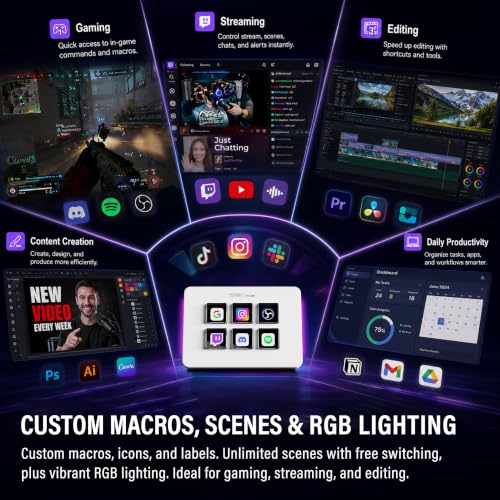 VSDinside Mini Stream Controller Deck, Gaming Streaming Macro Pad Keypad, Shortcut Keyboard with 6 Programmable LCD Keys, Customizable Icons & RGB Light, USB Soundboard for Video Editing, OBS, PC, Mac — view 2