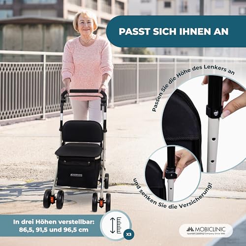 Mobiclinic®, Rollator, Coliseo, Mit großer einkaufstasche und sitz, 21 l, Faltbar leicht, Einkaufswagen,...