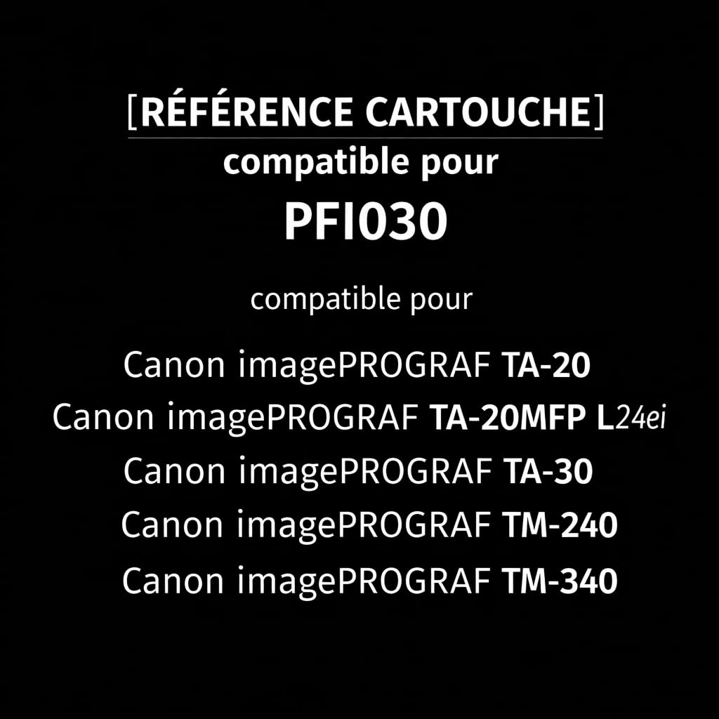 PREMIUM CARTOUCHE Pack de 5 Cartouches Compatible pour Canon imagePROGRAF TA-20, TA-30, TM-240, TM-340, PFI030, Multicolore (Noir, Noir Mat, Cyan, Magenta, Jaune), 5x55ml
