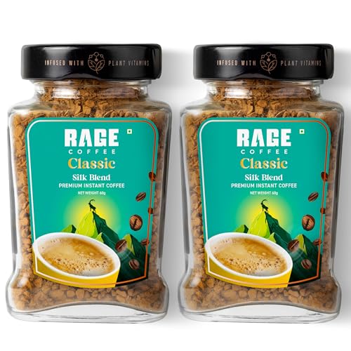 Image of Rage Coffee Premium Silk Blend Classic Coffee Powder - 60g X 2 | Fuel Your Day with Plant-Based Vitamin Instant Coffee Powder for Enhanced Fitness, Energy, and Focus | Hot and Cold Coffee - 120g