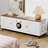 Picture of YITAHOME Cat Litter Box Enclosure, 59in Litter Box Furniture Hidden, Wooden Cat Washroom Furniture, Litterbox Furniture Hidden Fit Most of Litter Cabinet, End Table, Nightstand, Indoor Cabinet