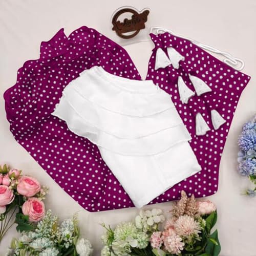 Image of Classic Flared Long Floor Length Georgette Skirt for Women /Girls and Lycra Crop-Top Set || Polka Dot Skirt || Elegent Design || Drawstring Band