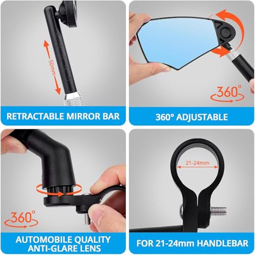 Espejo retrovisor giratorio antirreflejos de visión trasera ergonómico para bicicleta 5