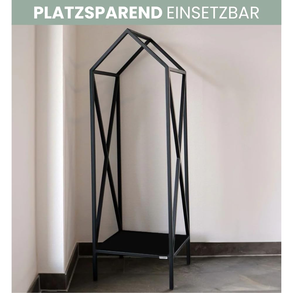 DELUKE Kaminholzregal innen Metall DUSI | Dachdesign, Schwarz | Feuerholzregal Kaminholzhalter Holzständer Holzhalter innen Holzlager
