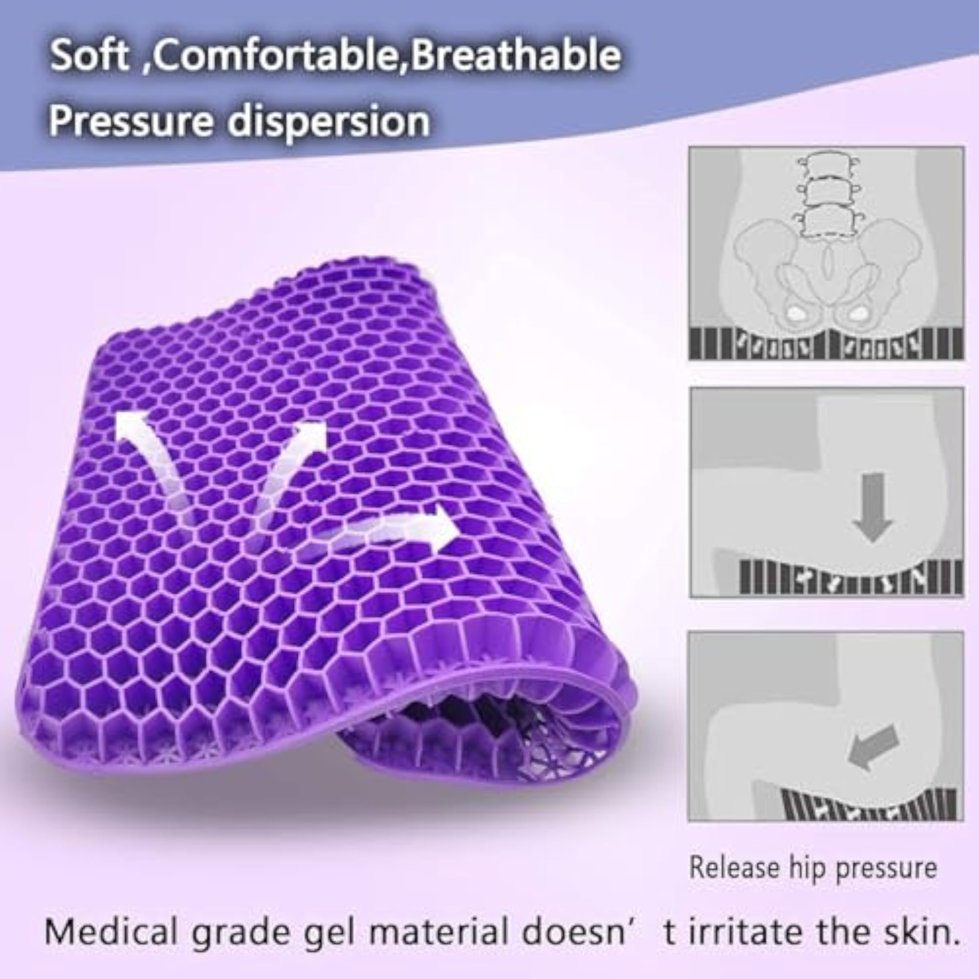 Double Thick Honeycomb Cooling Gel Seat Cushion for Office & Car