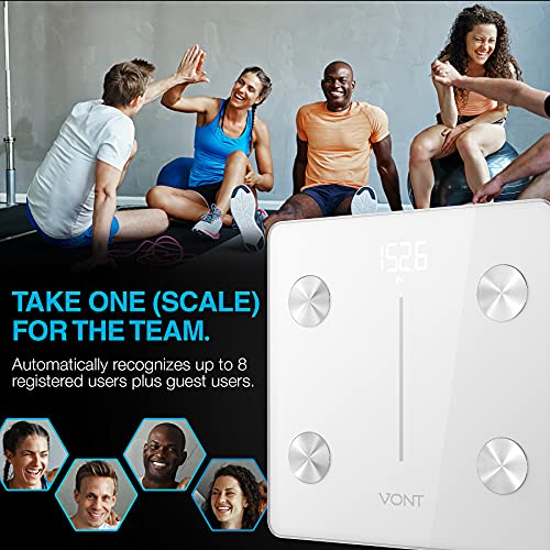 Vont Smart Scale, Wireless Body Fat Scale, Bmi Digital Bathroom Scale, Highly Precise Bluetooth Scale For Weight Loss & Body Weight, 13 Measurements, Lcd Backlight Display, 400 Lbs (White) #TOP4