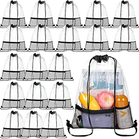 20 Pack Clear Drawstring Bags Bulk, Clear Drawstring Backpack Stadium Approved, Waterproof Sling Bag, PVC Plastic String Backpack for Travel, Sporting Events, Concerts, Festival, Multicolor, One size Cover