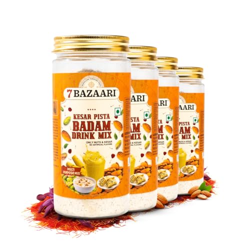 Image of 7 BAZAARI Kesar Pista Badam Milk Mix Powder 225g | Premium Badam Powder with Kesar, Pista & Spices | Ideal for Kids & Adults | No Artificial Flavours (Pack of 5)