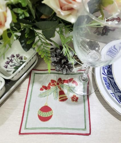 Servilletas de Tela Bordadas Rojas Navidad, Set de 6 miniatura 4