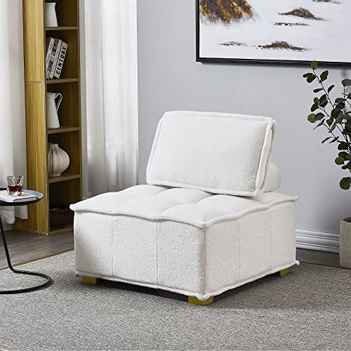 Gnixuu Modular Single Sofa, Lazy Sofas Ottoman With Gold Wooden Legs Teddy Fabric, Armless Couches For Small Space Living Room Bedroom Apartment Office #TOP1
