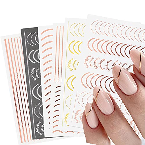 Line Nail Sticker Metal Line Nail Art Decals Rose Gold 3D Self-Adhesive Supplies Metal Curved Stripe Wave Lines Nail Art Design for Women DIY Decoration Manicure Tips
