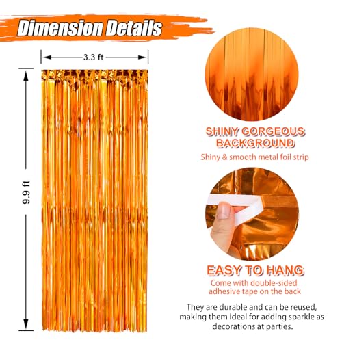 Image of Crosize 3 Pack 3.3 x 9.9 ft Orange Foil Fringe Glitter Curtains Party Decorations, Tinsel Backdrop for Parties, Door Streamers for Birthday, Photo Booth Backdrops, Party Decor