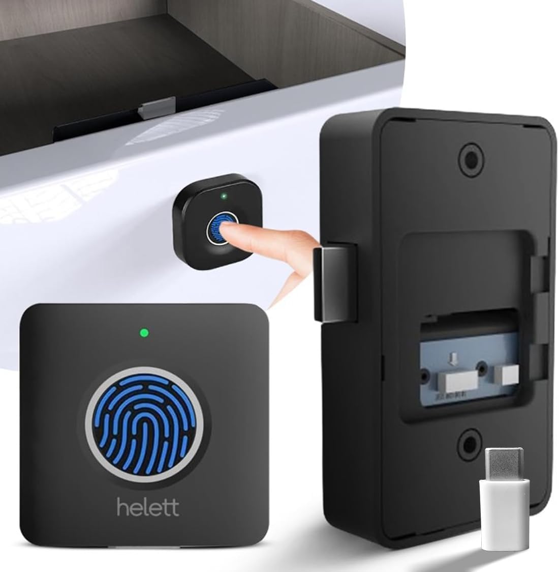 Helett® H41 Premium Digital Smart Wardrob lock for home Wardrobe&Almirah office Cabinets | Unlock with Finger Printer and E-Usb Key| Emergency Unlcok with External Power Bank|Zinc(1Year Warranty)Black