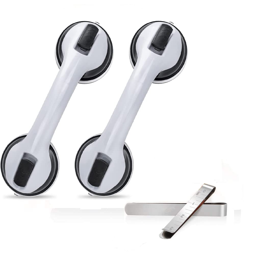 Quilting Ruler Grip Handle with Small Non Slip Suction Cup,Reusable Templates Patchwork Ruler Gripper Sewing Tool with Retractable Tape Measure for Quilting Patchwork (Black 2Pcs)