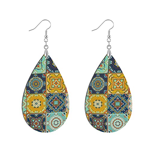 Talavera Indian Ceramic Portugal Turkish Moroccan Tile Mosaic Ethnic Wooden Dangle Lightweight Leaf Earrings Copper Plated Silver Earring Talavera Indian Ceramic Portugal Turkish Moroccan Tile Mosaic Ethnic Wooden Dangle Lightweight Leaf Earrings Copper Plated Silver Earring