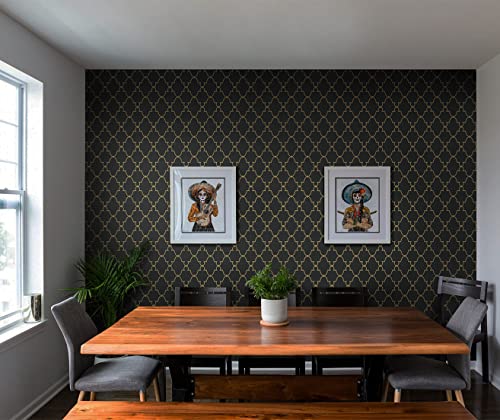 Timeet Peel And Stick Wallpaper Gold And Black Wallpaper Geometric Contact Paper 17.7 "X 118.11" Modern Self Adhesive Wallpaper Removable For Bedroom Living Room Wall Decor Vinyl #TOP6