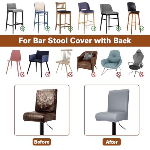 Image of PU Leather Bar Stool Covers with Backs, 4 Pack Stretch Waterproof Bar Stool Chair Covers Washable & Comfortable Barstool Covers Slipcovers with Back for Pub /Counter /Dining Room Decoration (Grey)
