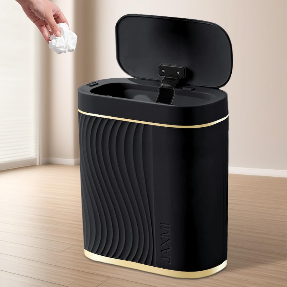 Cubo de basura con sensor de 8L para baño, cubo de basura automático con tapa, cubo de basura estrecho – adecuado para baño, cocina, salón, dormitorio (negro)