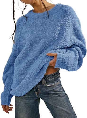 Image of Beaully Women's Oversized Crewneck Sweaters | Oversized style, Tunic sweater, Fuzzy knit, Soft knit, Loose fit, Drop shoulder