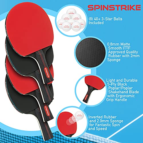 Ping Pong Paddles Set Of 4 - Pro Quality Table Tennis - Ping Pong Set With (4) Ping Pong Paddles And Balls (8) Count - 4 Player Table Tennis Racket Set - Ping Pong Paddle Set Of 4 For Pingpong Night #TOP1