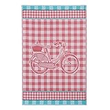 Coucke French Jacquard Cotton Kitchen Dish Towel Paris Collection, Bicycle Pattern, 19 by 29-inch, Red and White Gingham