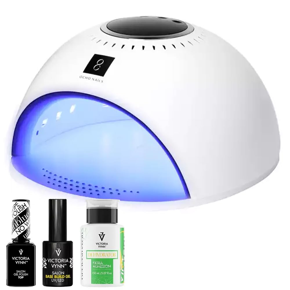 Kit Manucure Professionnel Complet Victoria Vynn & OCHO NAILS: Déshydrateur, Base de Construction, Top Gel Polish Unblue et Lampe UV LED 84W