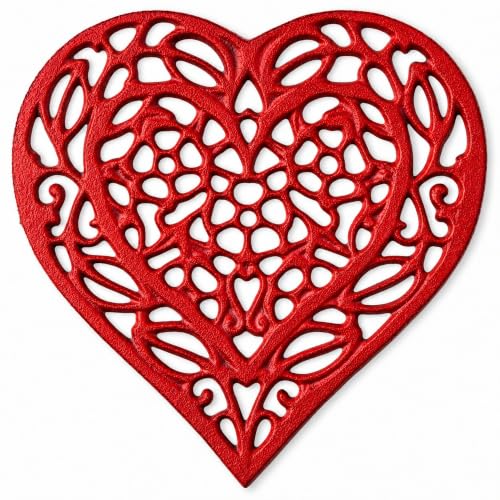 Comfify Trébedes de corazón de Hierro Fundido - Trébedes de Hierro Fundido Decorativo para Cocina o Mesa de Comedor - Vintage, diseño Oxidado - con Clavijas/pies de Goma Plata - Roja