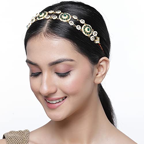 Gold-Plated Borla Style Matha Patti with Multi-Colour Stones