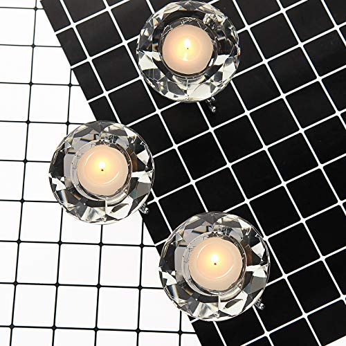 Merrynine 1 Pairs Top K9 Clear Crystal Candlestick Diamond Candlestick With Metal Triangle Stand, Decorate Home| Office| Shop| Various Party Events (80Mm/3.14") #TOP3