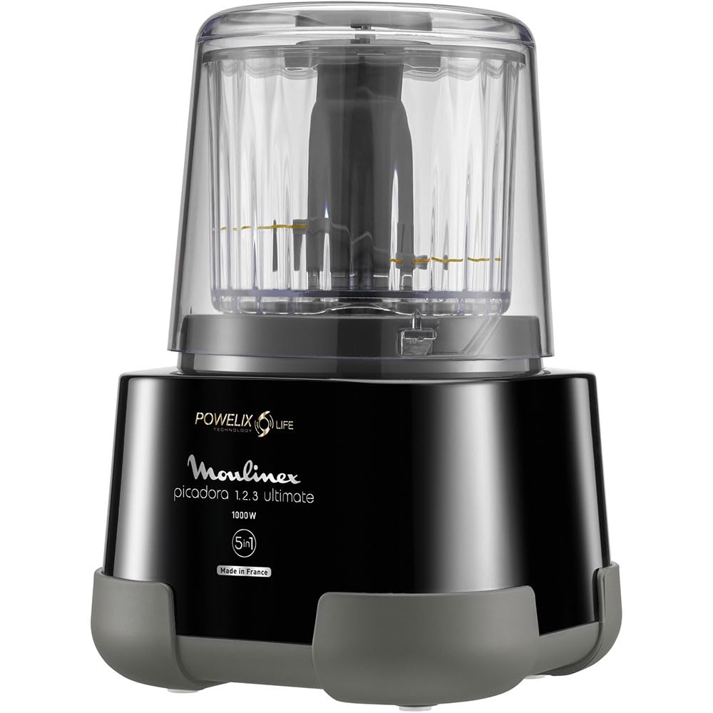 Moulinex dp810855 Tritatutto elettrica, 1000 W, 2 Lame Powerlife, capacità fino a 350 G/550 ML, Coperchio ermetico, sistema di protezione contro Il surriscaldamento, Nero