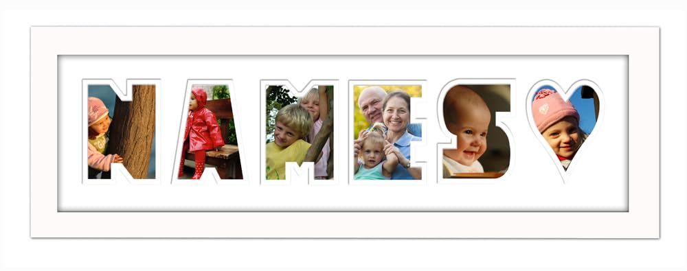 Photos In A Word White Finish Frame White Mount White Inside Personalised Any Name Word Photo Frame Birthday Picture Gift Present (, 6 Letters (Letters Only No Spaces))