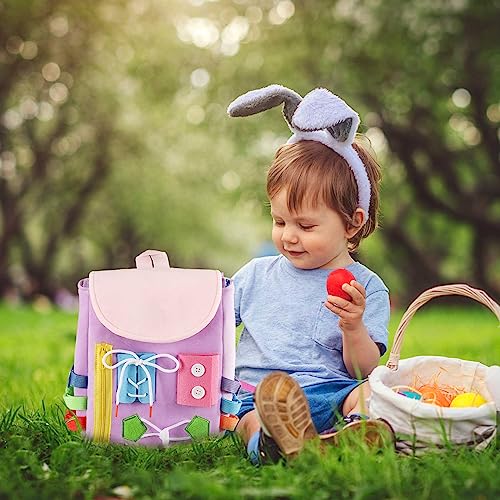 Image of Busy Board - Toddler Backpack with Buckles and Learning Activity Toys - Develop Fine Motor Skills and Basic Life Skills - Learn to Tie Shoes - Children's Travel Toy (Purple)