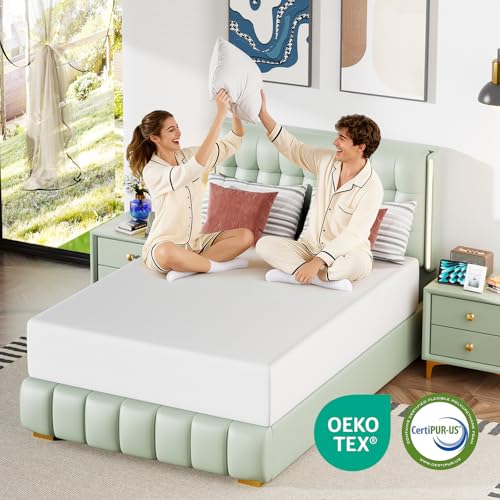 Image of FDW 14 Inch Queen Mattress, Medium Firm Base Foam, Breathable & Comfortable with Removable Washable Zipper Cover, Bed in a Box, CertiPUR-US Certified, White