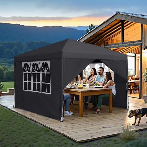 SAILUN 3x3m Party Tent Foldable Pavilion with 4 Side Walls Waterproof Suitable for Festivals,Pop Up Gazebo Parties and Camping Ideal for Winter Events and Garden, Black