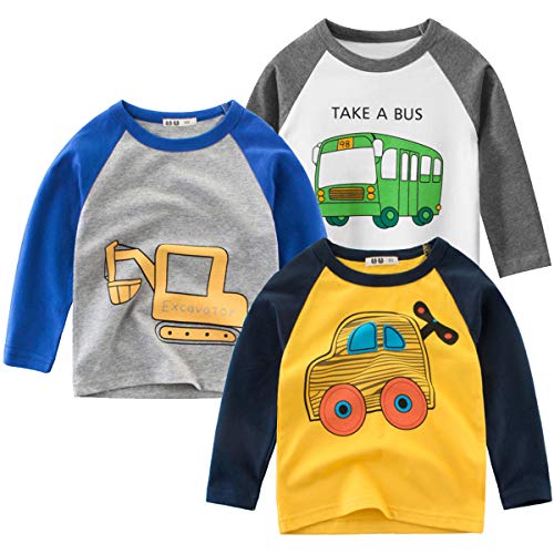 Lot de 3 t-shirts à manches longues pour bébé - Col rond - En coton - Motif : dinosaure - - 122 Cover