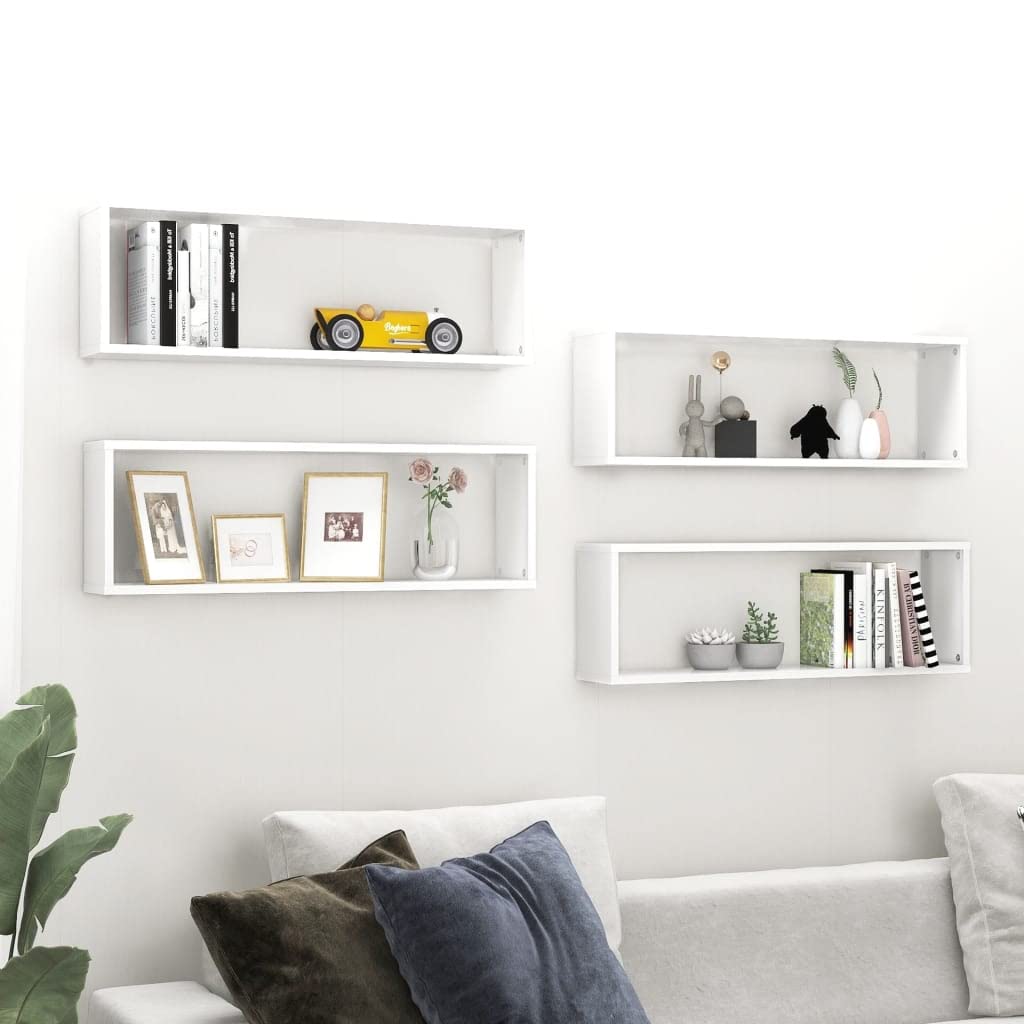 Scaffalature, mensole da parete e sporgenze, mensole cubiche da parete, 4 pezzi, bianco, 80 x 15 x 26,5 cm, in legno ingegnerizzato