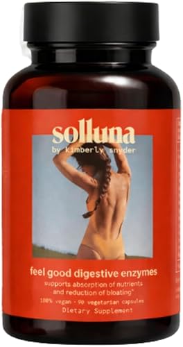 Solluna by Kimberly Snyder Enzimas digestivas lipasa, amilasa, proteasa, alfa-galactosidasa, celulasa para la salud digestiva, absorción de
