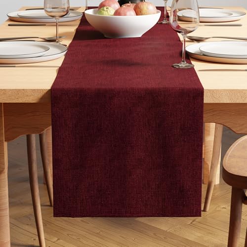 Image of Encasa XO Dining Table Runner for 4 to 6 Seater, Chenille Fabric Maroon