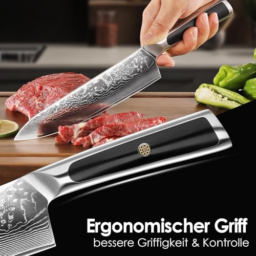 Sunnecko Damastmesser 20cm Kochmesser Küchenmesser - Scharf Messer aus Damaststahl, Damast...