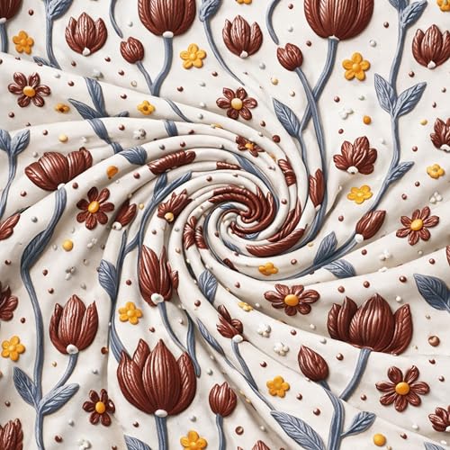 Image of Skyla 7D Bedsheet Double Bed Super King Size with 2 Pillow Covers | Size 108 x 108 Inch | 260 TC Cotton Floral Breathable | Super Soft Printed Bedsheet (Tulip in Beige)