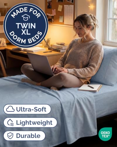 Image of Duvet Cover Twin /Twin XL - 2 Piece Set, College Dorm Room - Heathered Blue